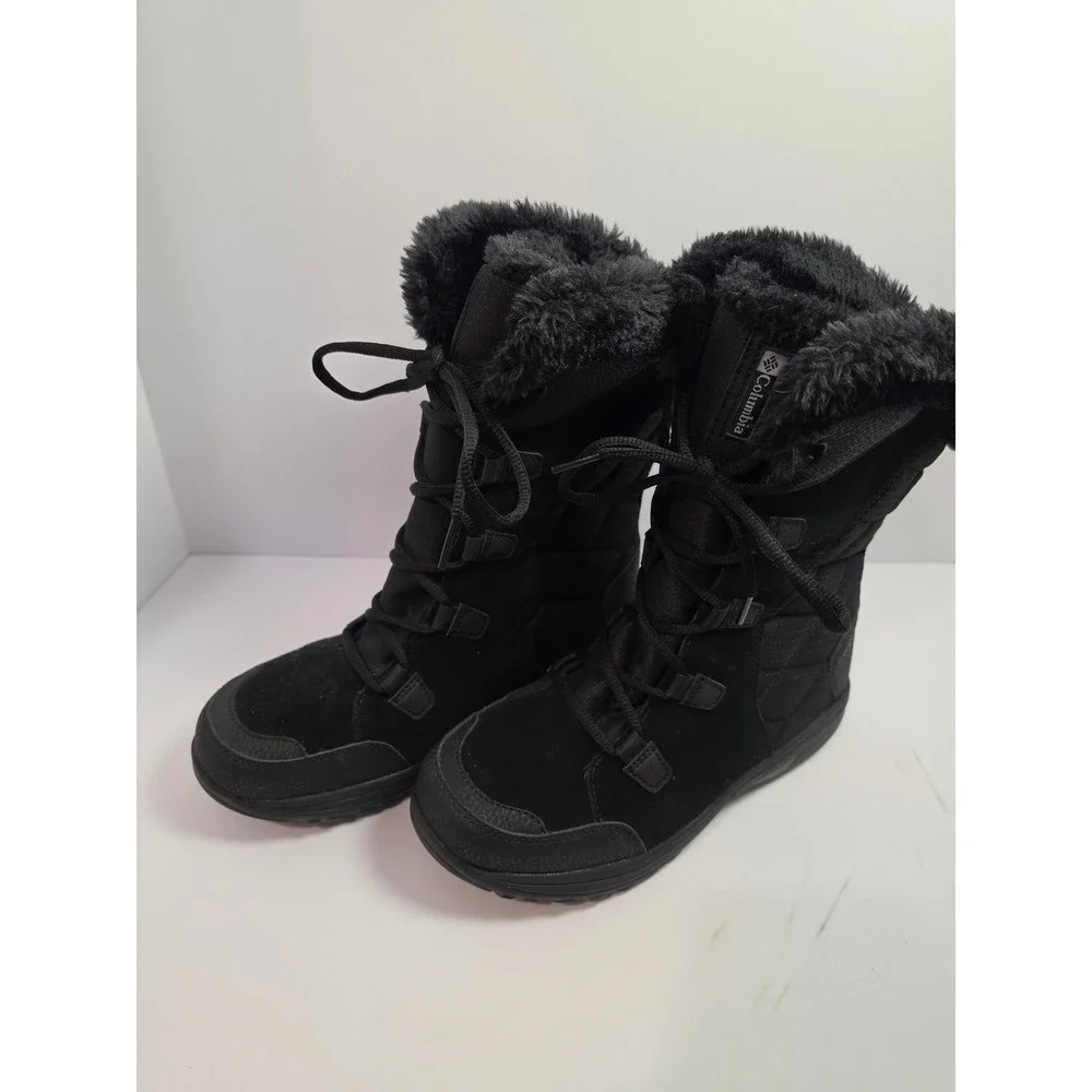 Columbia Minx Mid III Waterproof Winter Boots Black Faux Fur Womens 9